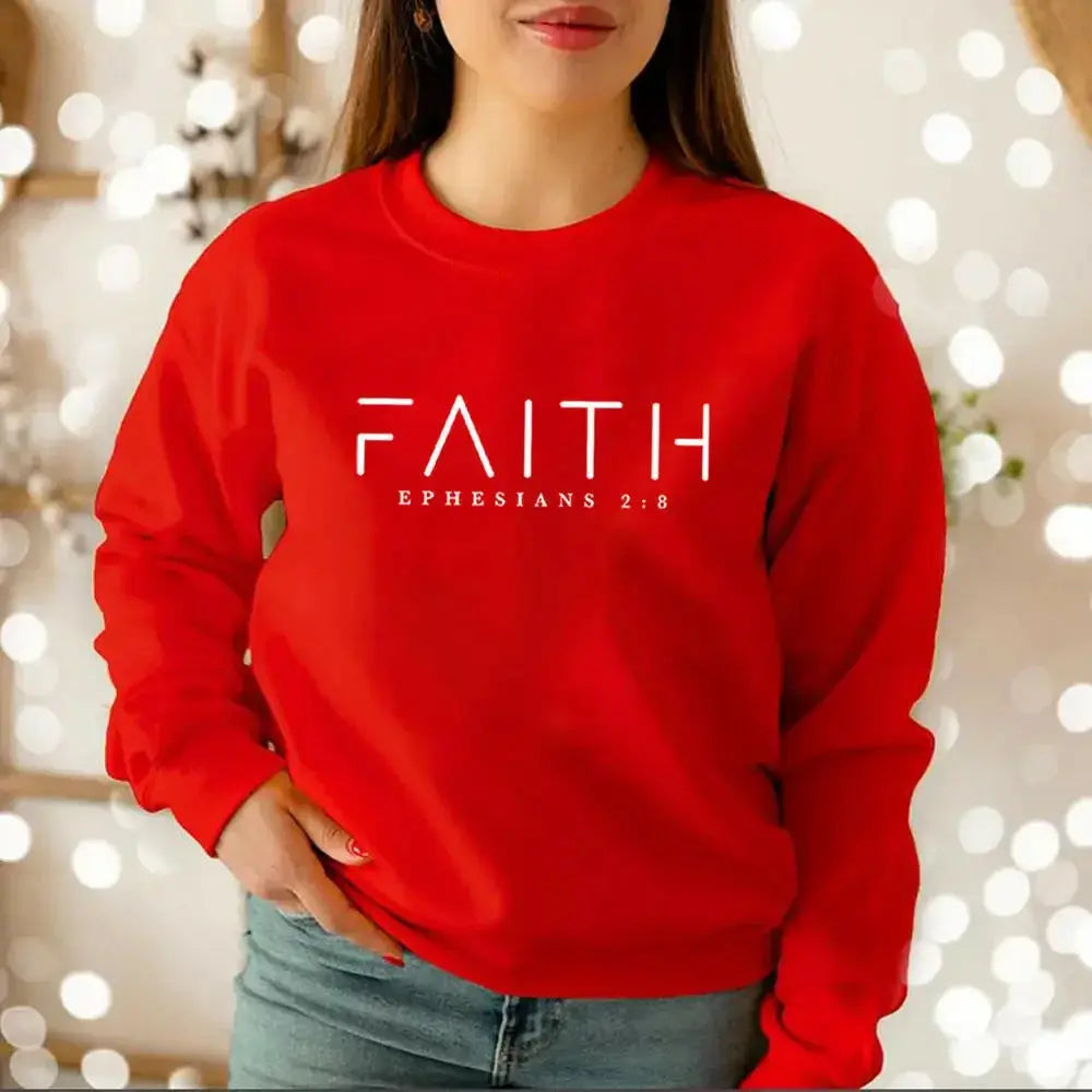 Trendy Faith Bible Verse Christian crewneck sweatshirt from Plush Fashion Hub, featuring inspirational religious design and comfortable fit.