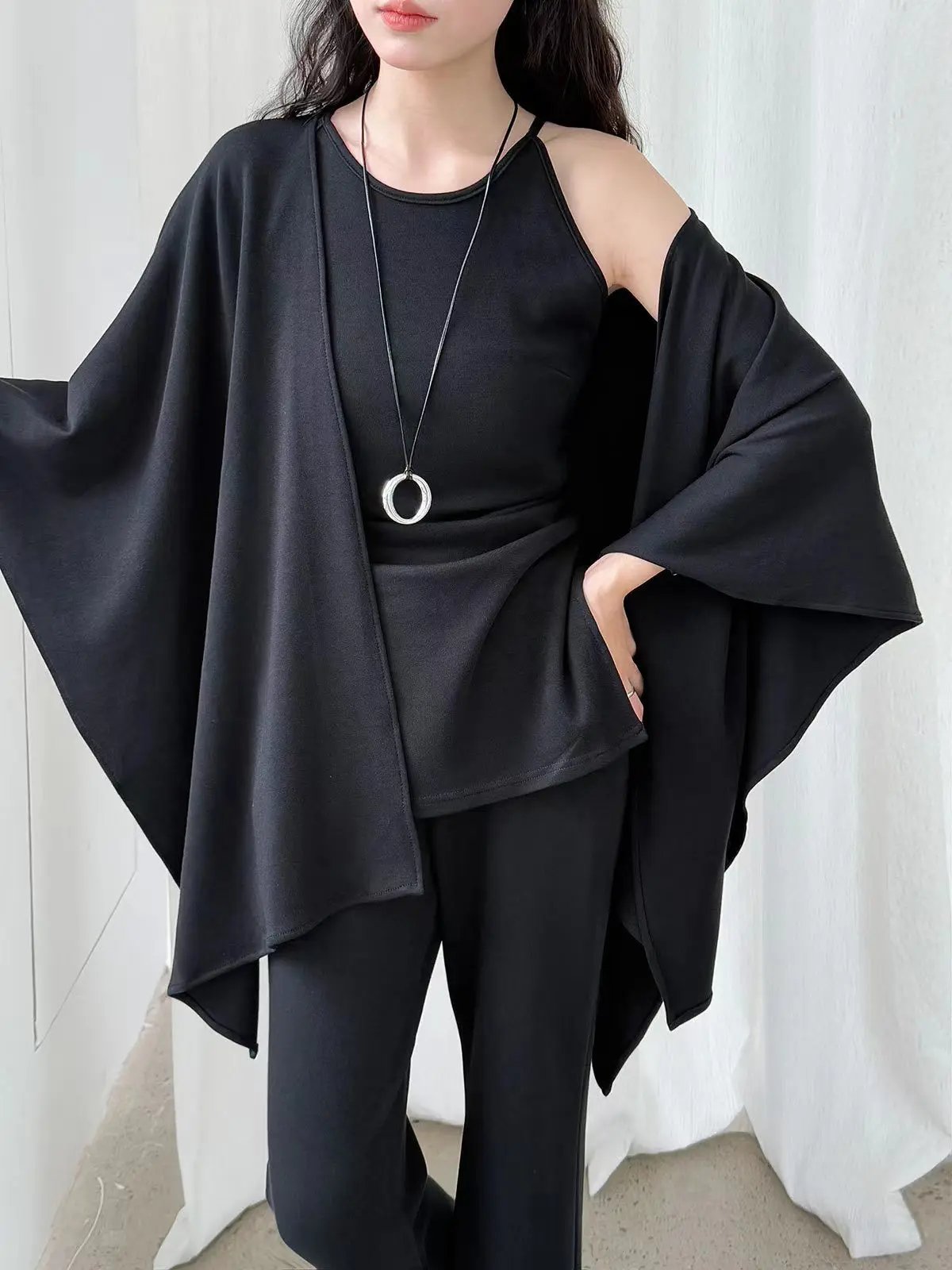 Urban Cape Shawl +Camisole + High Waist Flared Pants 3-Pieces Suit Plush Fashion Hub