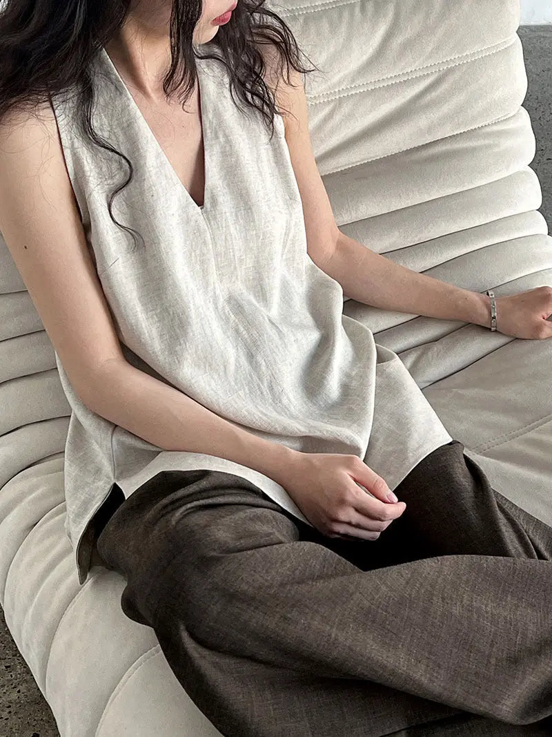 V-Neck Linen T-Shirt Plush Fashion Hub