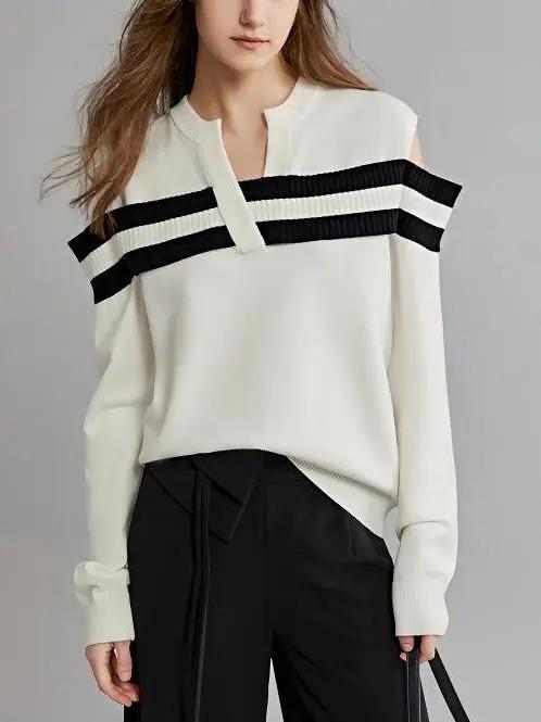 V-Neck Off-Shoulder Sweater Plush Fashion Hub