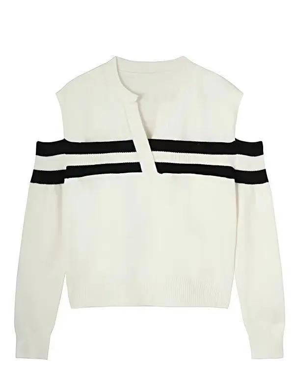 V-Neck Off-Shoulder Sweater Plush Fashion Hub