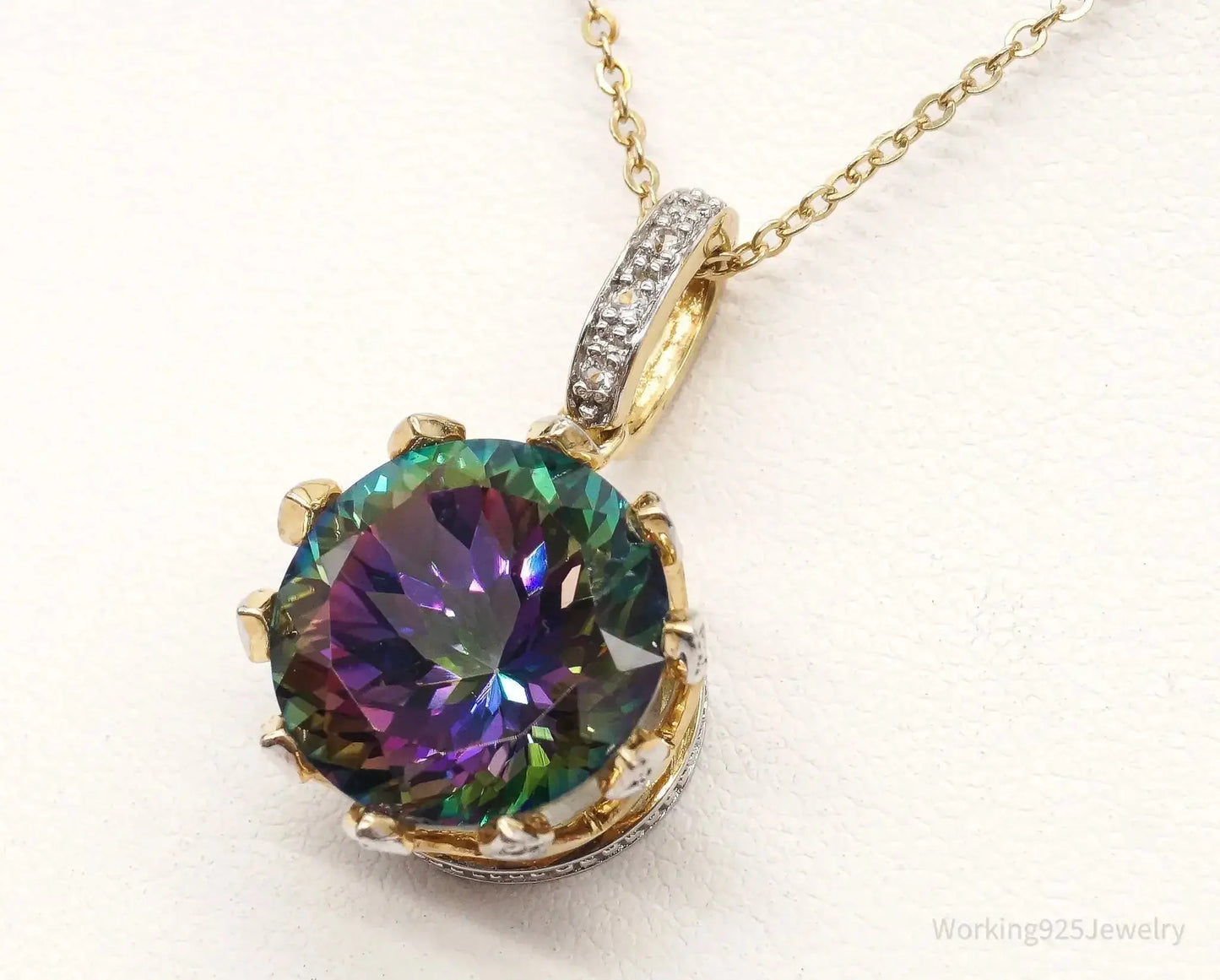 VTG Mystic Topaz Cubic Zirconia Gold Vermeil Sterling Silver Crown Necklace - Plush Fashion Hub