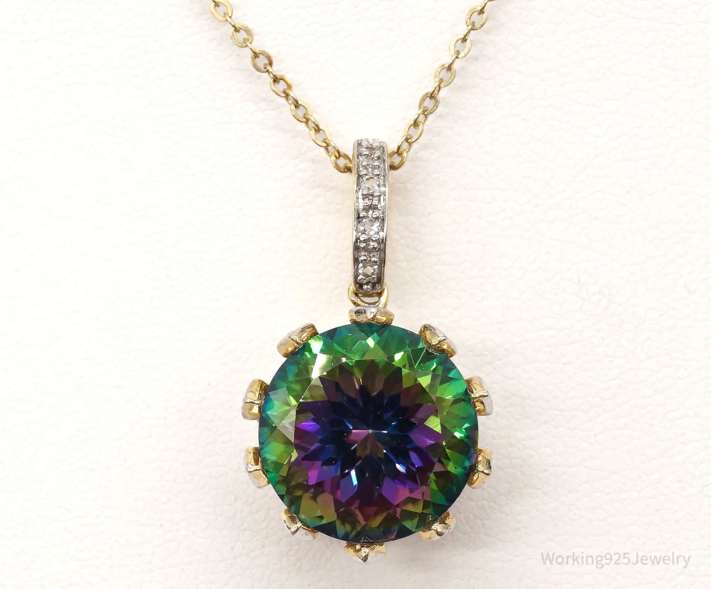 VTG Mystic Topaz Cubic Zirconia Gold Vermeil Sterling Silver Crown Necklace Plush Fashion Hub