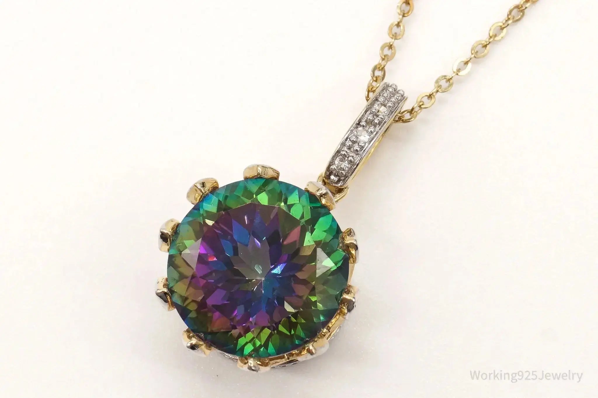 VTG Mystic Topaz Cubic Zirconia Gold Vermeil Sterling Silver Crown Necklace - Plush Fashion Hub