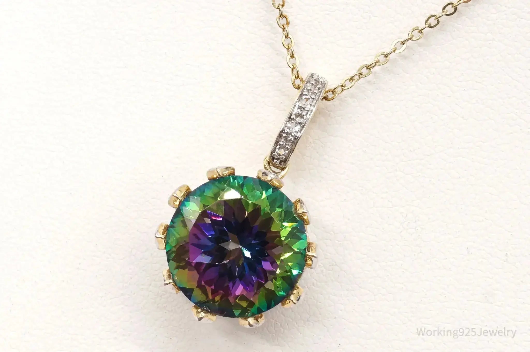VTG Mystic Topaz Cubic Zirconia Gold Vermeil Sterling Silver Crown Necklace - Plush Fashion Hub