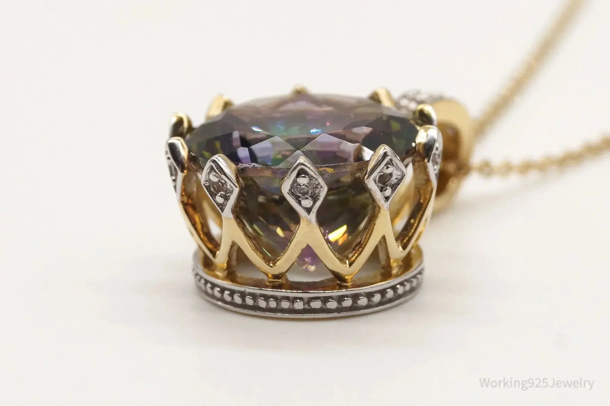 VTG Mystic Topaz Cubic Zirconia Gold Vermeil Sterling Silver Crown Necklace - Plush Fashion Hub