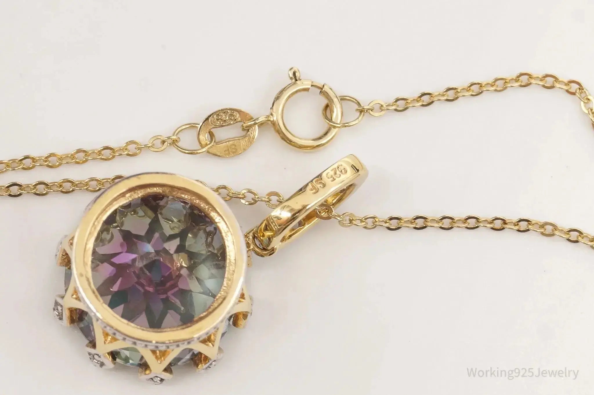 VTG Mystic Topaz Cubic Zirconia Gold Vermeil Sterling Silver Crown Necklace - Plush Fashion Hub