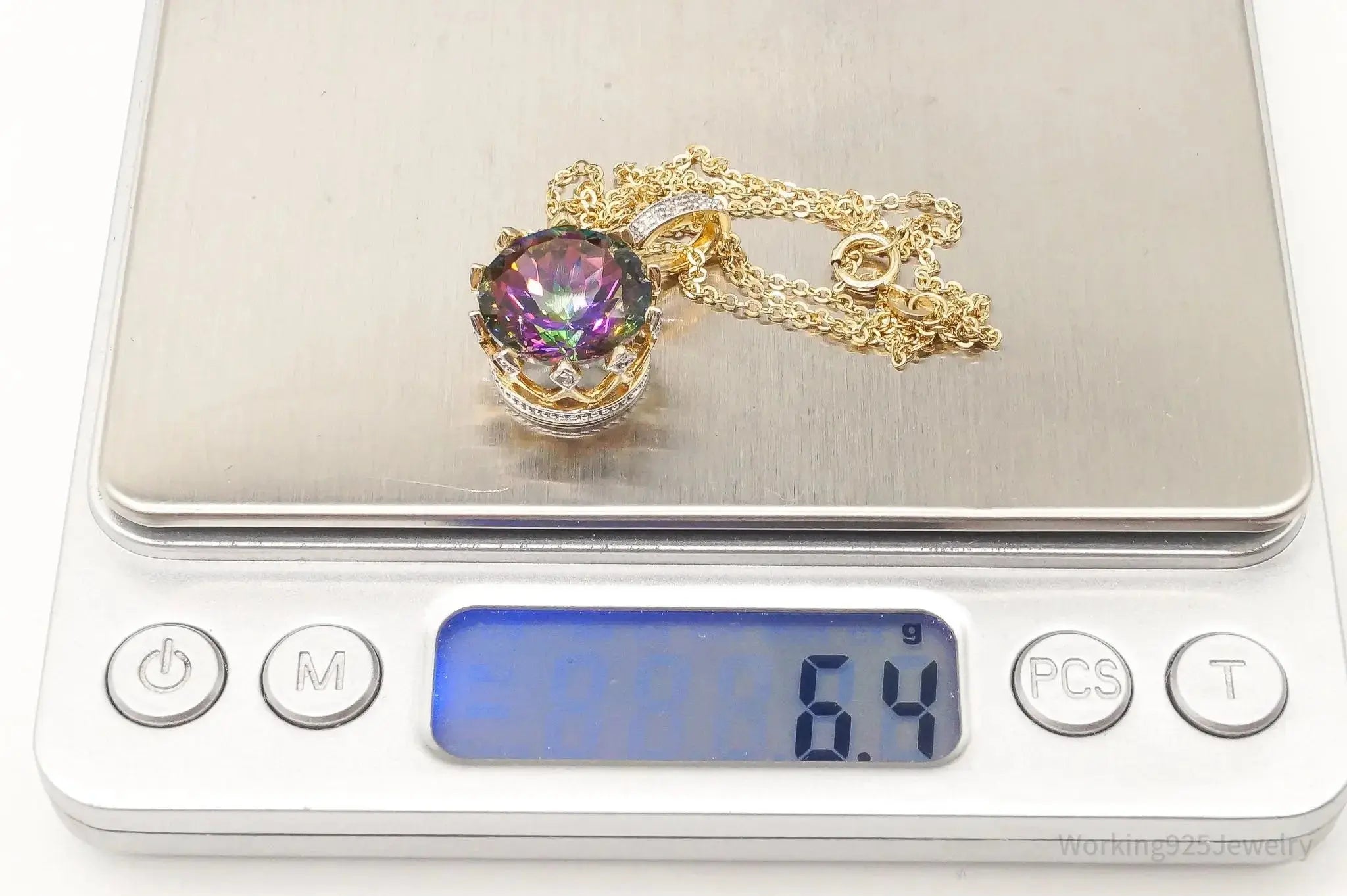 VTG Mystic Topaz Cubic Zirconia Gold Vermeil Sterling Silver Crown Necklace - Plush Fashion Hub