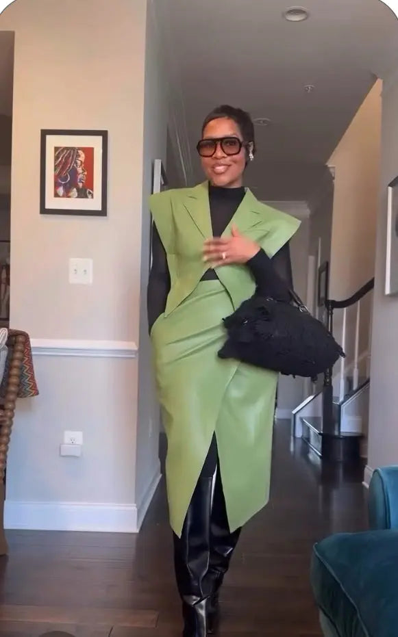 Vegan Leather Vest & Skirt Set Plush Fashion Hub