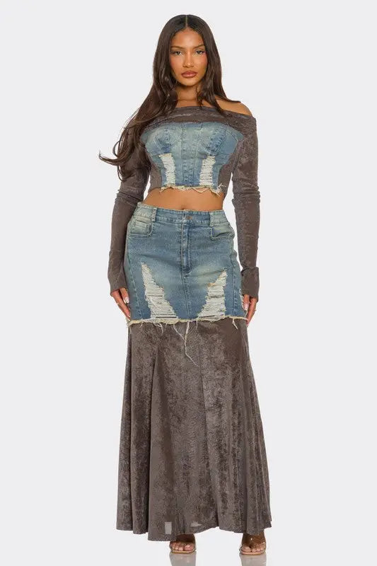 Velvet-Denim Fusion Set OyeraCharisma