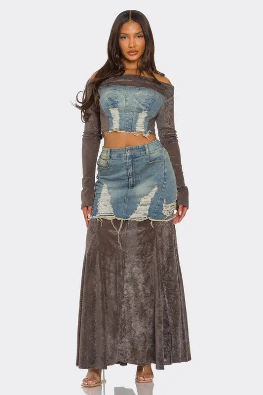 Velvet-Denim Fusion Set OyeraCharisma