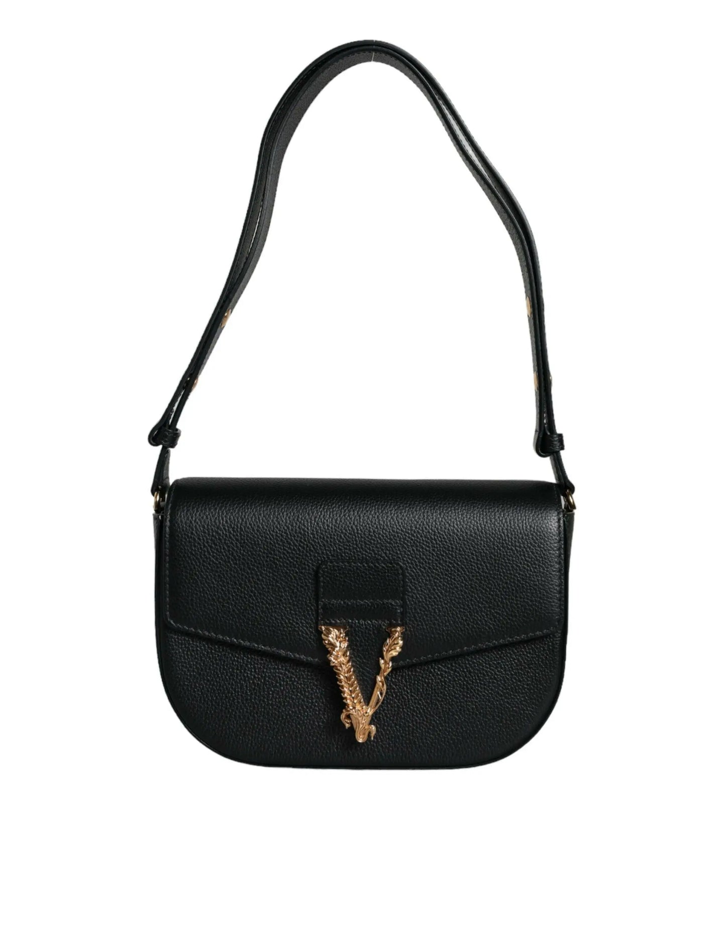 Versace Black Grainy Calf Leather Logo Crossbody Shoulder Bag MaraFormigone
