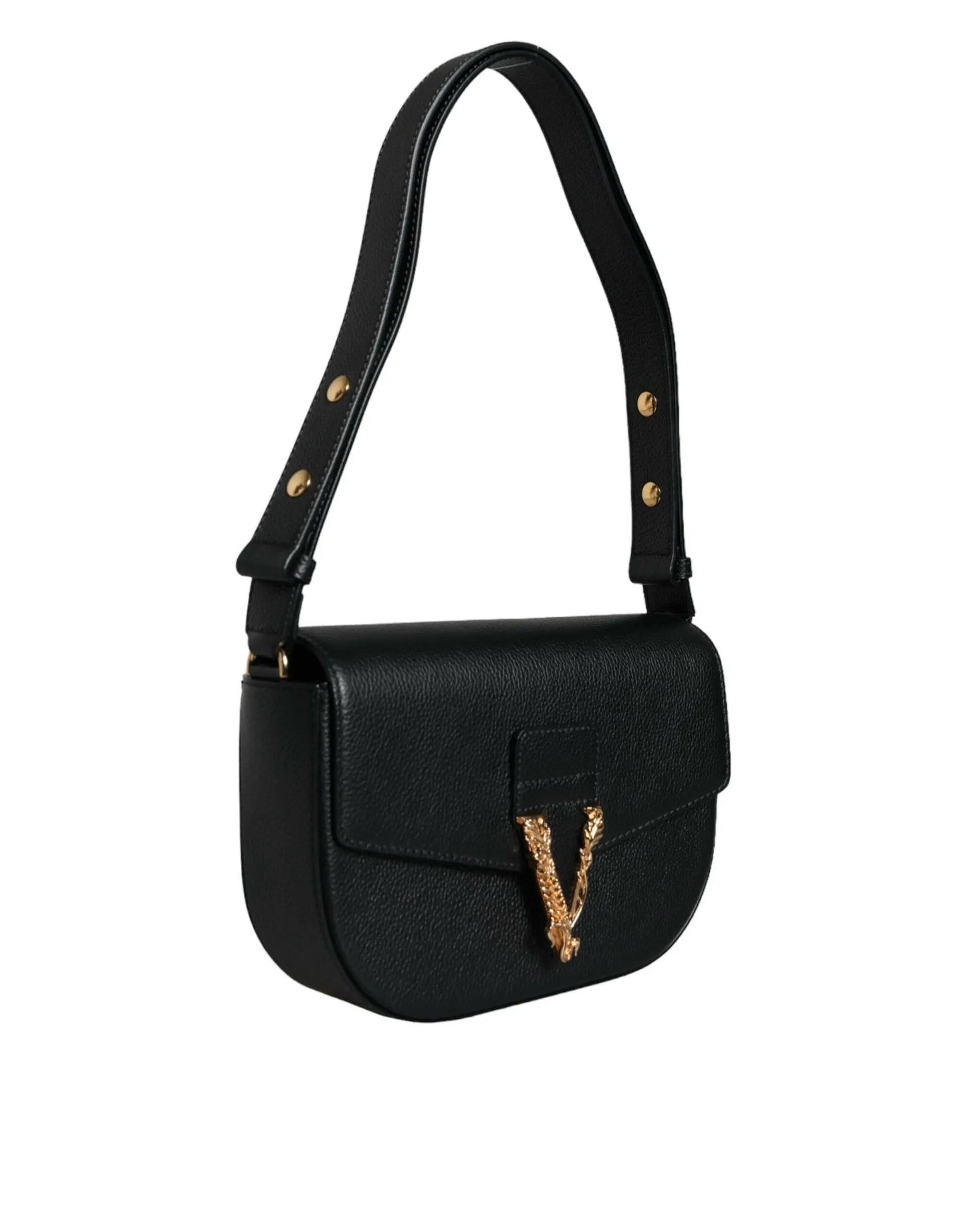 Versace Black Grainy Calf Leather Logo Crossbody Shoulder Bag MaraFormigone