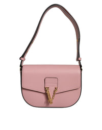 Versace Pink Grainy Calf Leather Logo Crossbody Shoulder Bag MaraFormigone