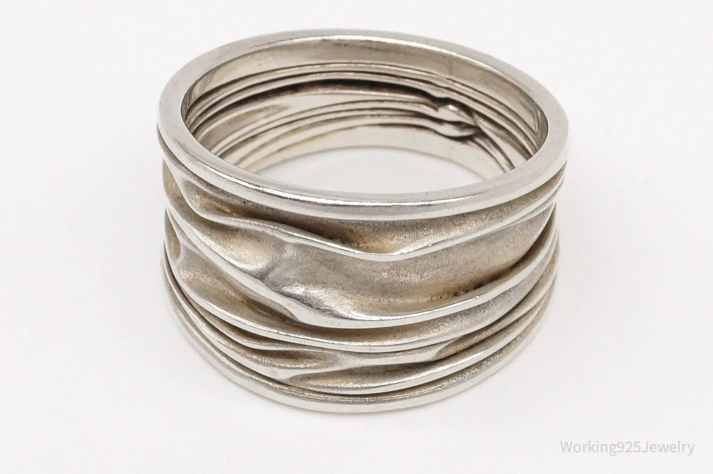 Vintage Crinkle Design Sterling Silver Band Ring - Size 11.25 Plush Fashion Hub