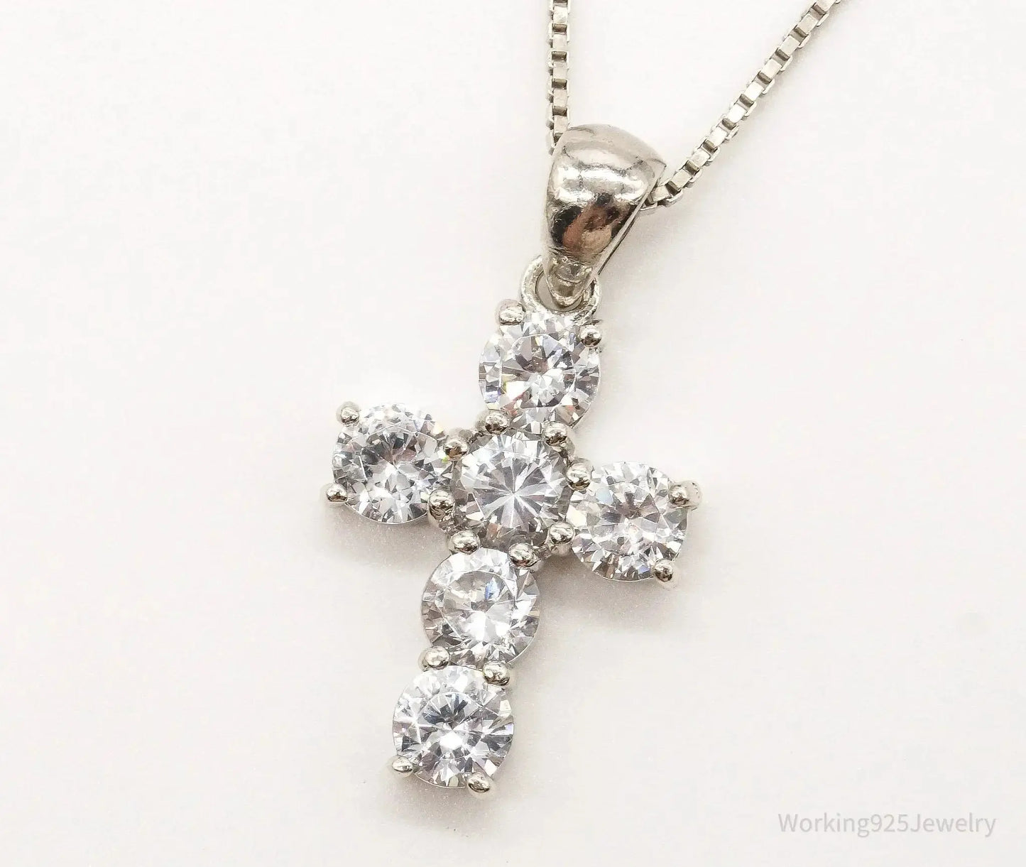 Vintage Cubic Zirconia Cross Sterling Silver Necklace - Plush Fashion Hub
