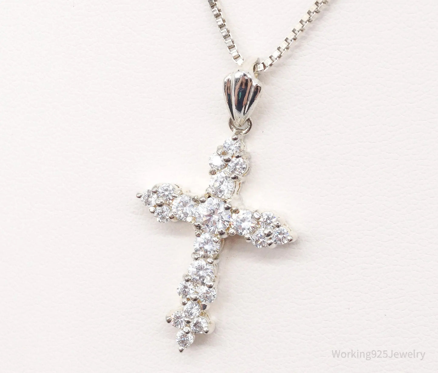 Vintage Cubic Zirconia Cross Sterling Silver Necklace Plush Fashion Hub
