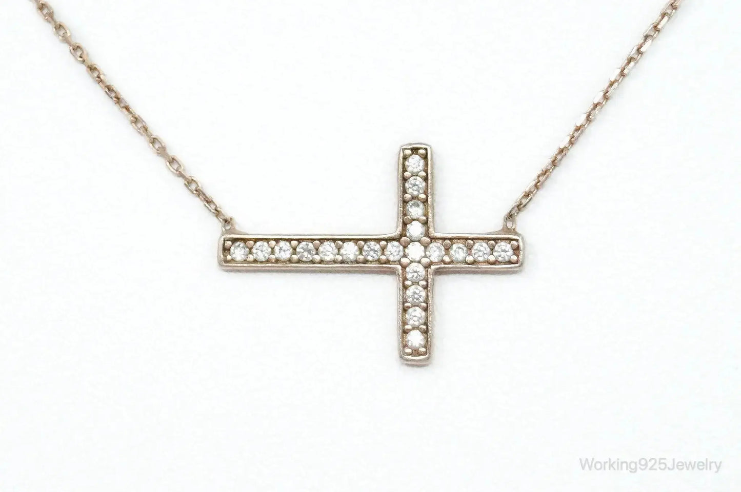 Vintage Cubic Zirconia Rose Gold Vermeil Sterling Silver Cross Necklace - Plush Fashion Hub