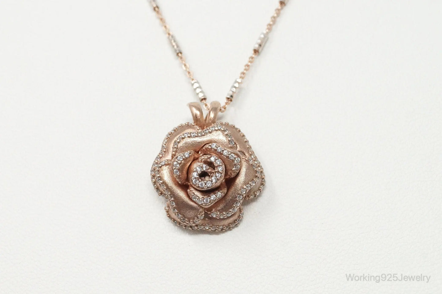 Vintage Cubic Zirconia Rose Gold Vermeil Sterling Silver Flower Necklace Plush Fashion Hub