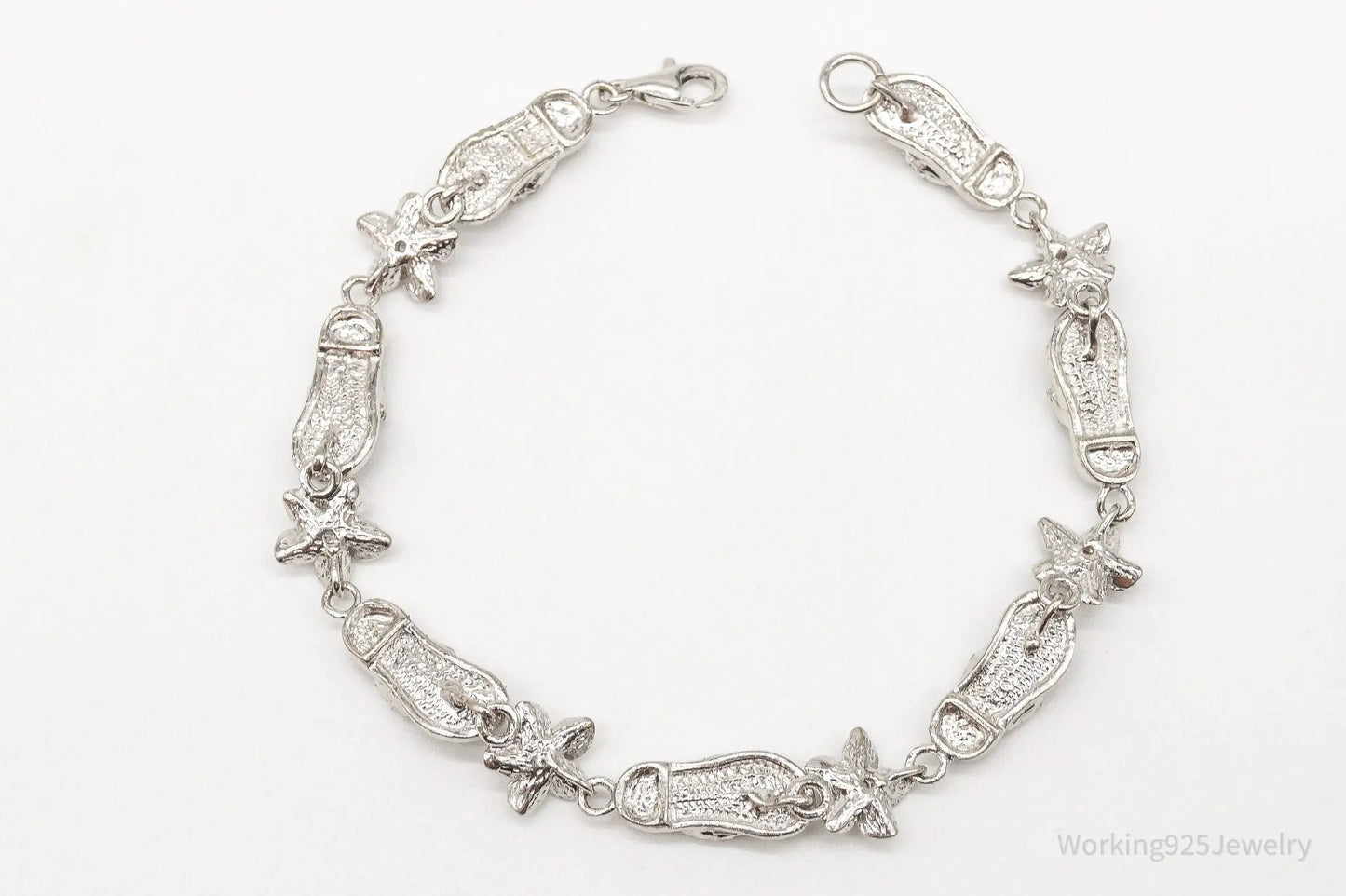 Vintage Cubic Zirconia Sandals & Flowers Sterling Silver Bracelet Plush Fashion Hub