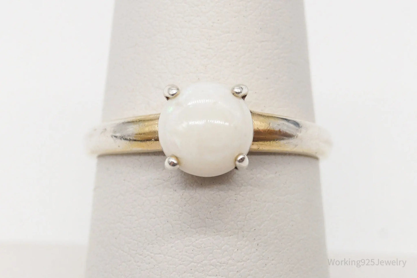 Vintage Designer DBJ White Opal Gold Vermeil Sterling Silver Ring - Size 7 Plush Fashion Hub