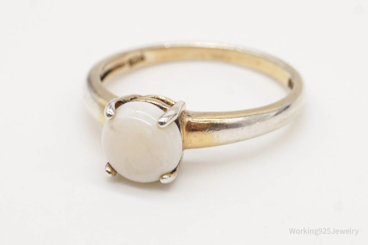 Vintage Designer DBJ White Opal Gold Vermeil Sterling Silver Ring - Size 7 Plush Fashion Hub