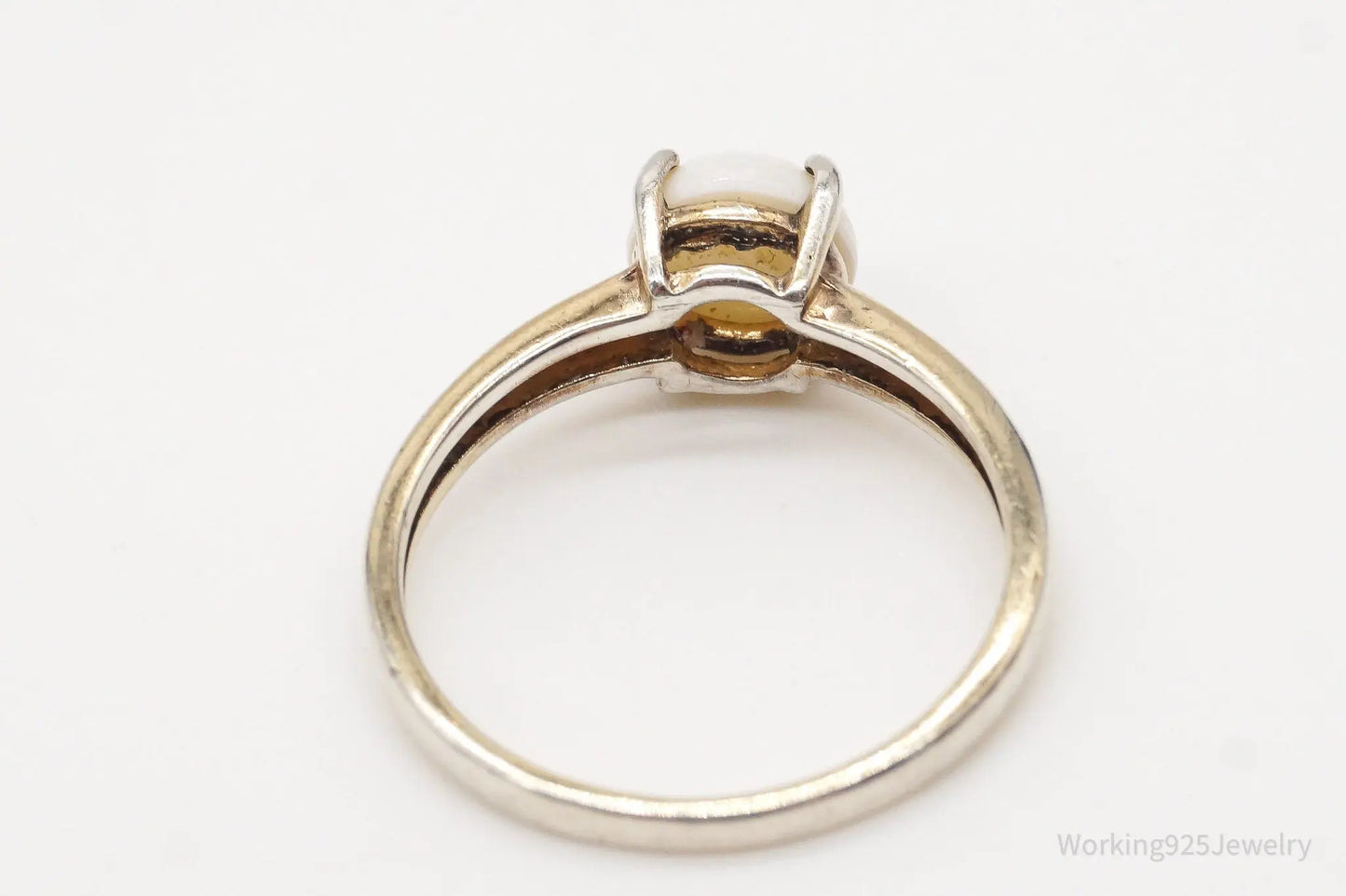 Vintage Designer DBJ White Opal Gold Vermeil Sterling Silver Ring - Size 7 Plush Fashion Hub