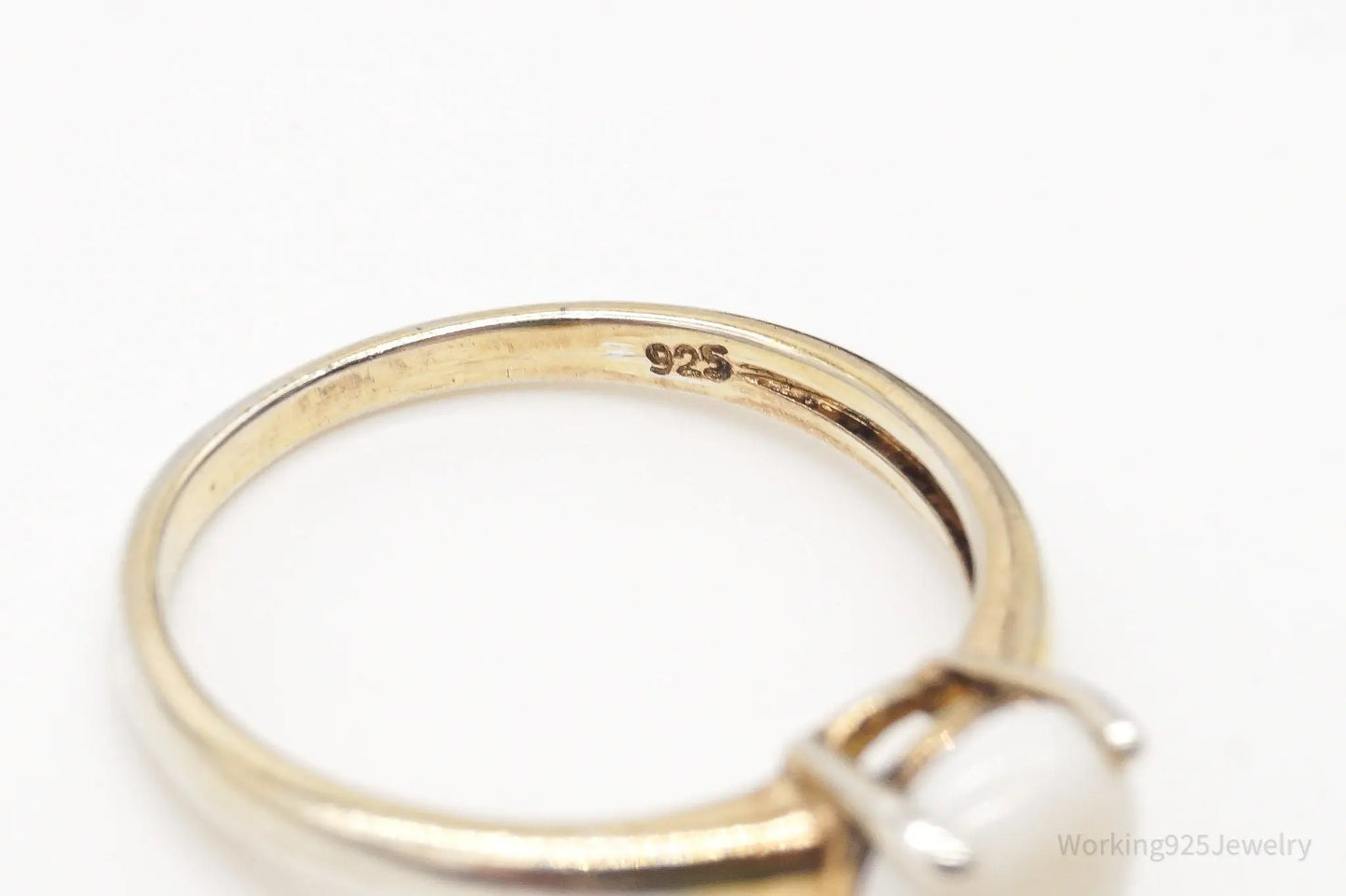 Vintage Designer DBJ White Opal Gold Vermeil Sterling Silver Ring - Size 7 Plush Fashion Hub