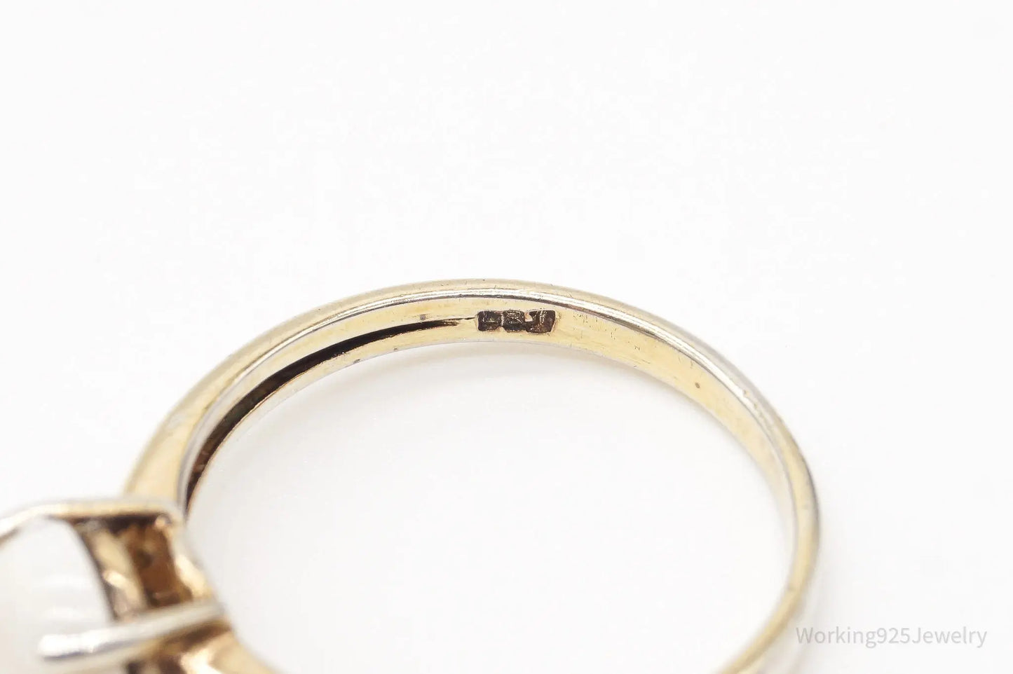 Vintage Designer DBJ White Opal Gold Vermeil Sterling Silver Ring - Size 7 Plush Fashion Hub