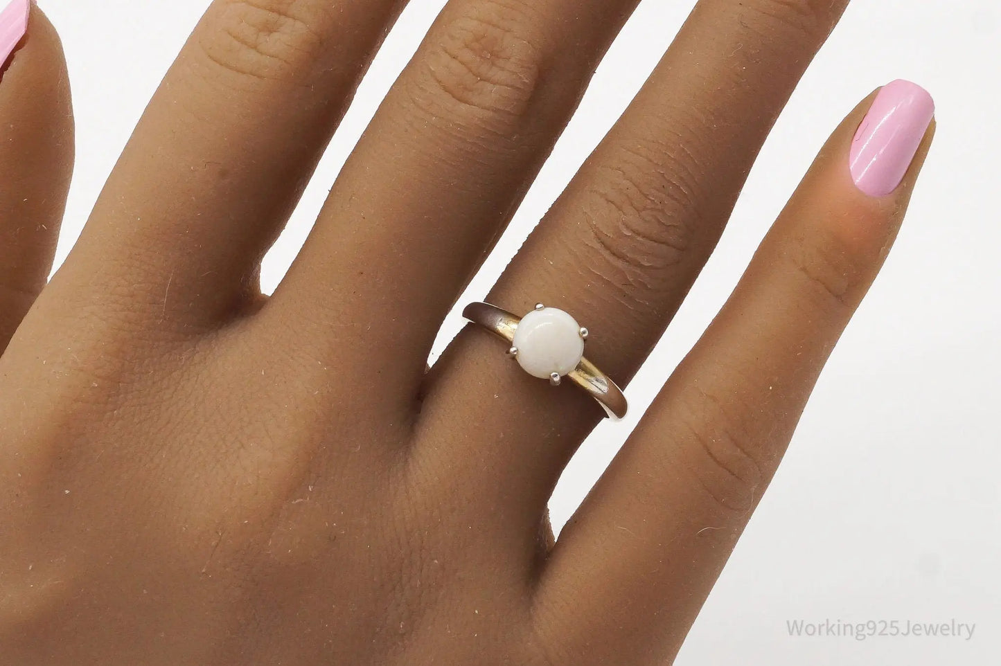 Vintage Designer DBJ White Opal Gold Vermeil Sterling Silver Ring - Size 7 Plush Fashion Hub