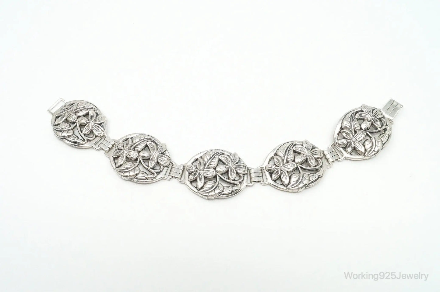 Vintage Designer Danecraft Floral Panels Sterling Silver Bracelet Plush Fashion Hub
