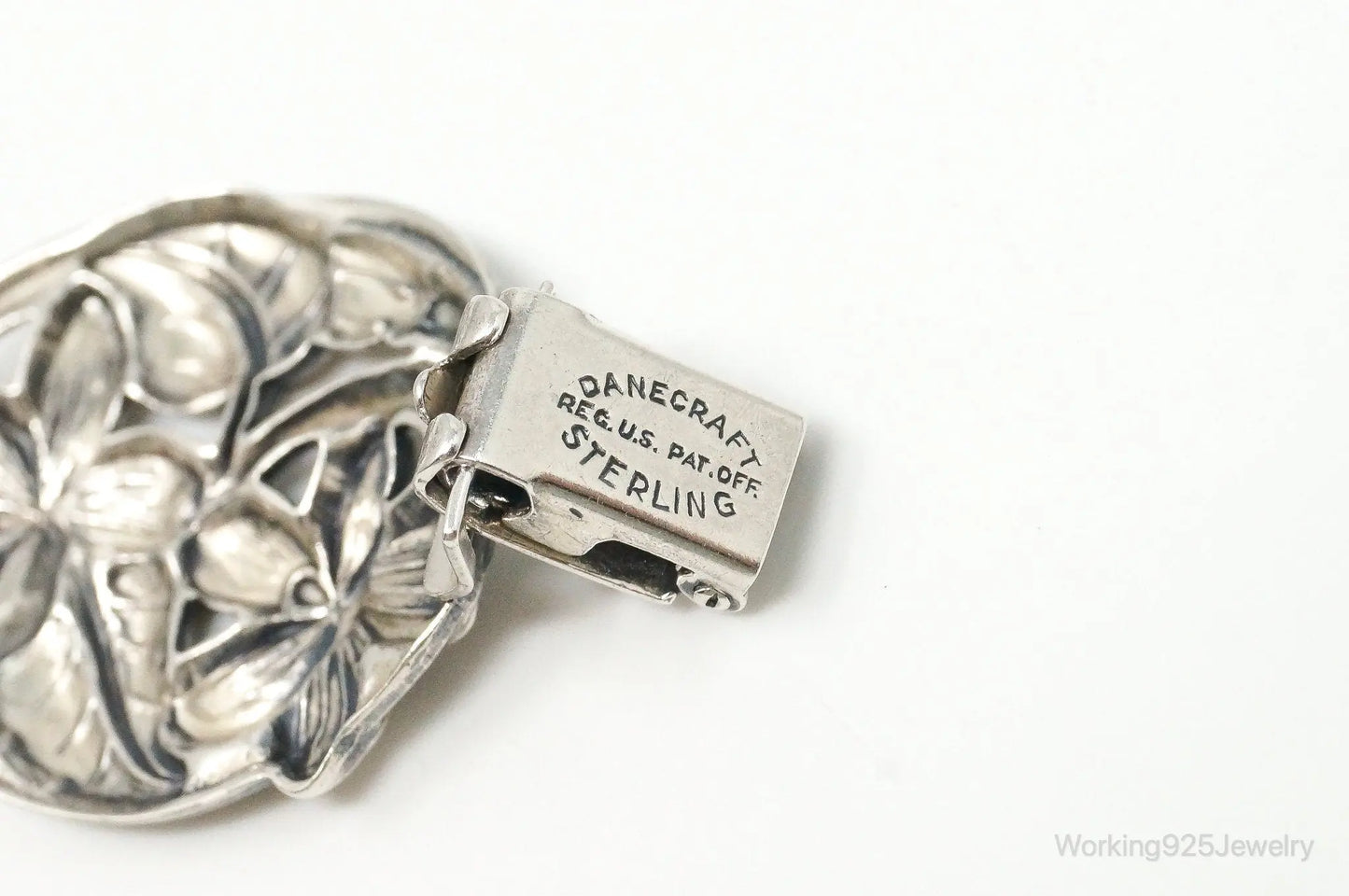 Vintage Designer Danecraft Floral Panels Sterling Silver Bracelet Plush Fashion Hub