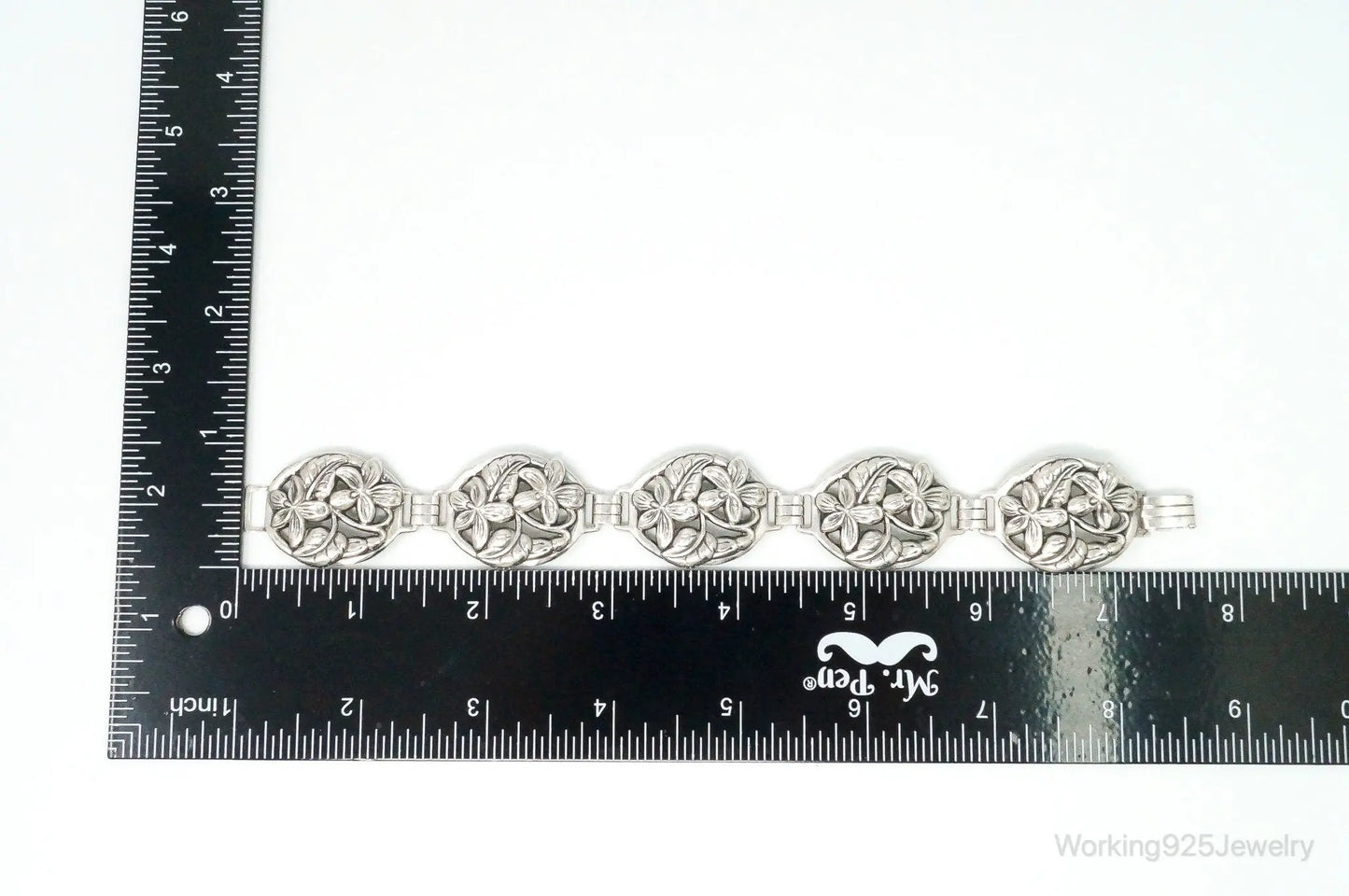 Vintage Designer Danecraft Floral Panels Sterling Silver Bracelet Plush Fashion Hub