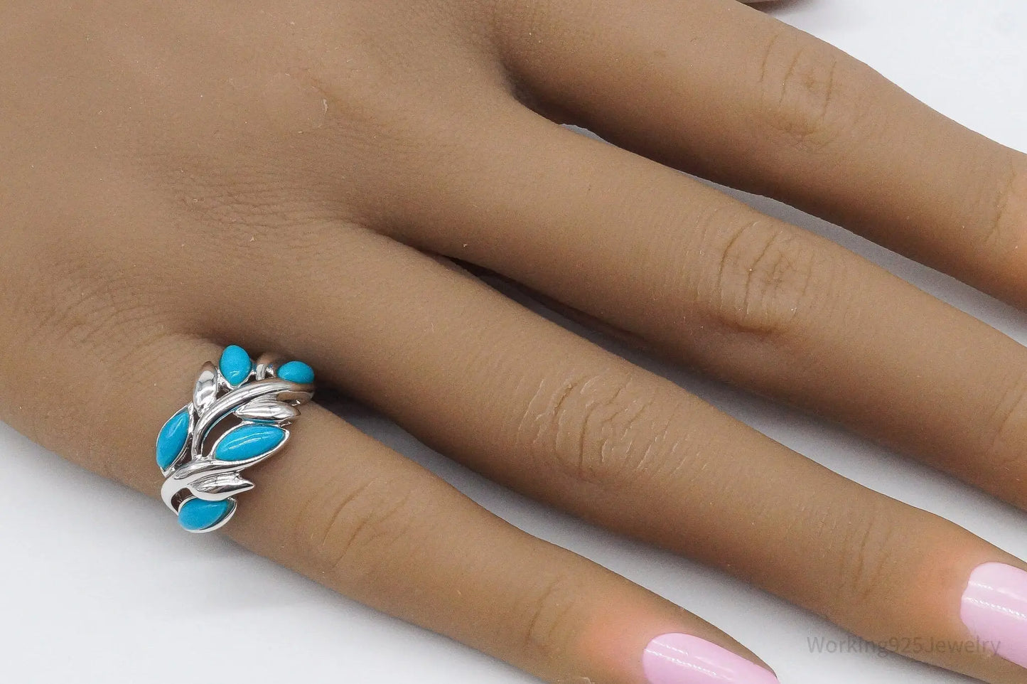 Vintage Designer EA Turquoise Sterling Silver Ring - Size 5 Plush Fashion Hub