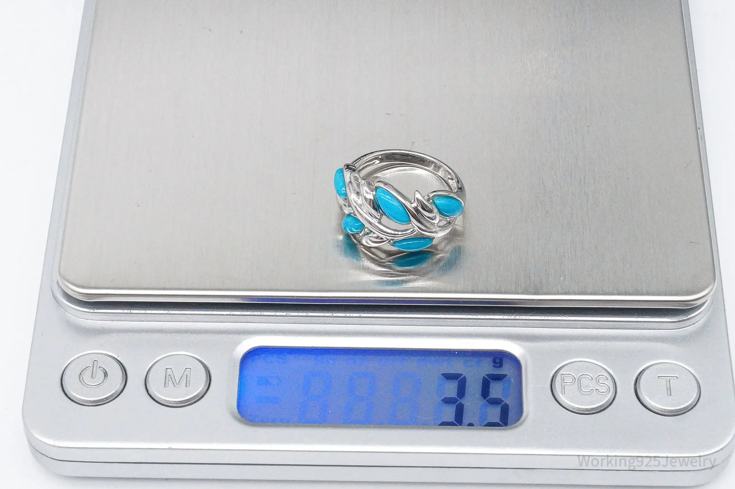 Vintage Designer EA Turquoise Sterling Silver Ring - Size 5 Plush Fashion Hub