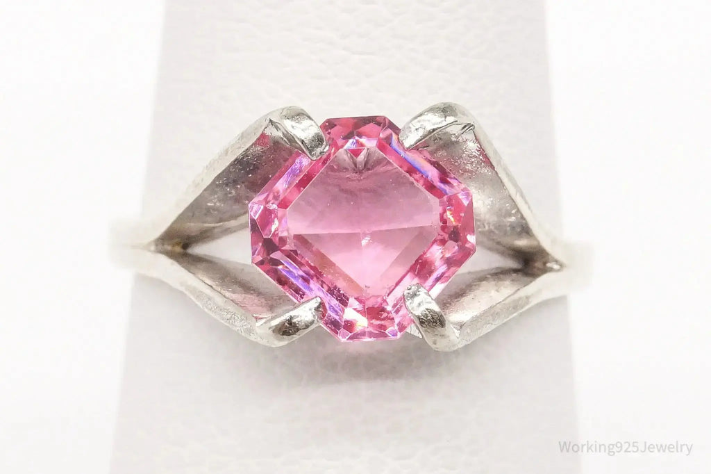 Vintage designer Espo pink cubic zirconia sterling silver ring, size 5, featuring a delicate jewelry style and elegant craftsmanship.