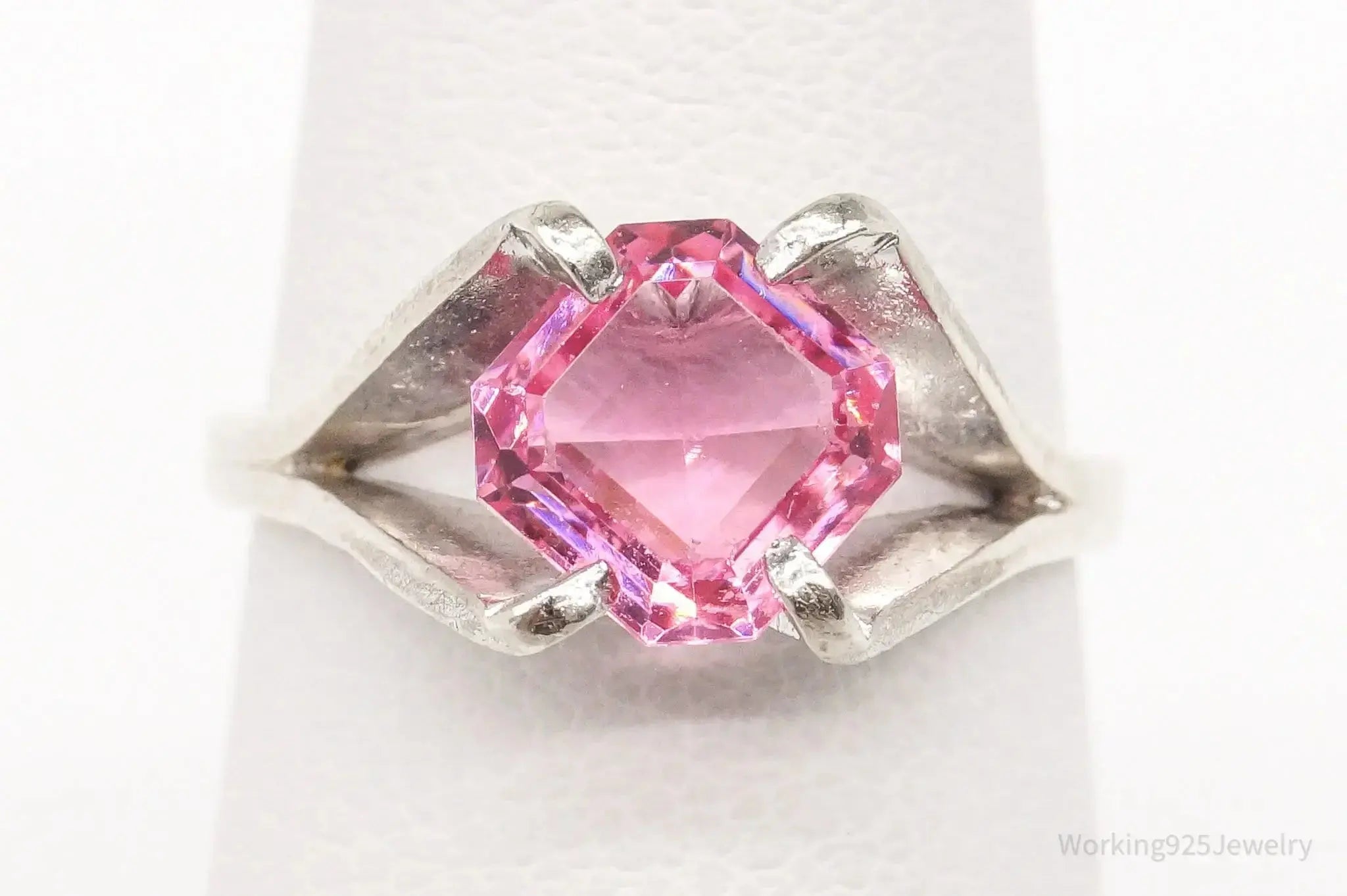 Vintage designer Espo pink cubic zirconia sterling silver ring, size 5, featuring a delicate jewelry style and elegant craftsmanship.