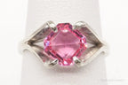 Vintage Espo pink cubic zirconia sterling silver ring in size 5, jewelry featuring a sparkling pink gemstone design.