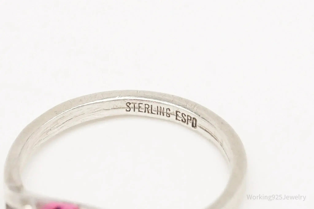 Vintage Espo pink cubic zirconia sterling silver ring in size 5, jewelry featuring a stylish designer design.