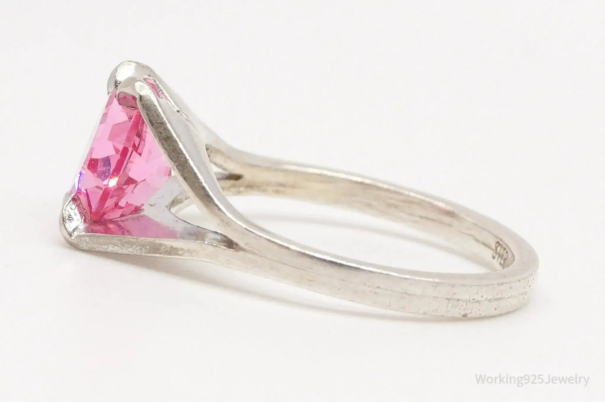 Vintage Espo pink cubic zirconia sterling silver ring, size 5, jewelry accessory featuring elegant design and sparkling stones.