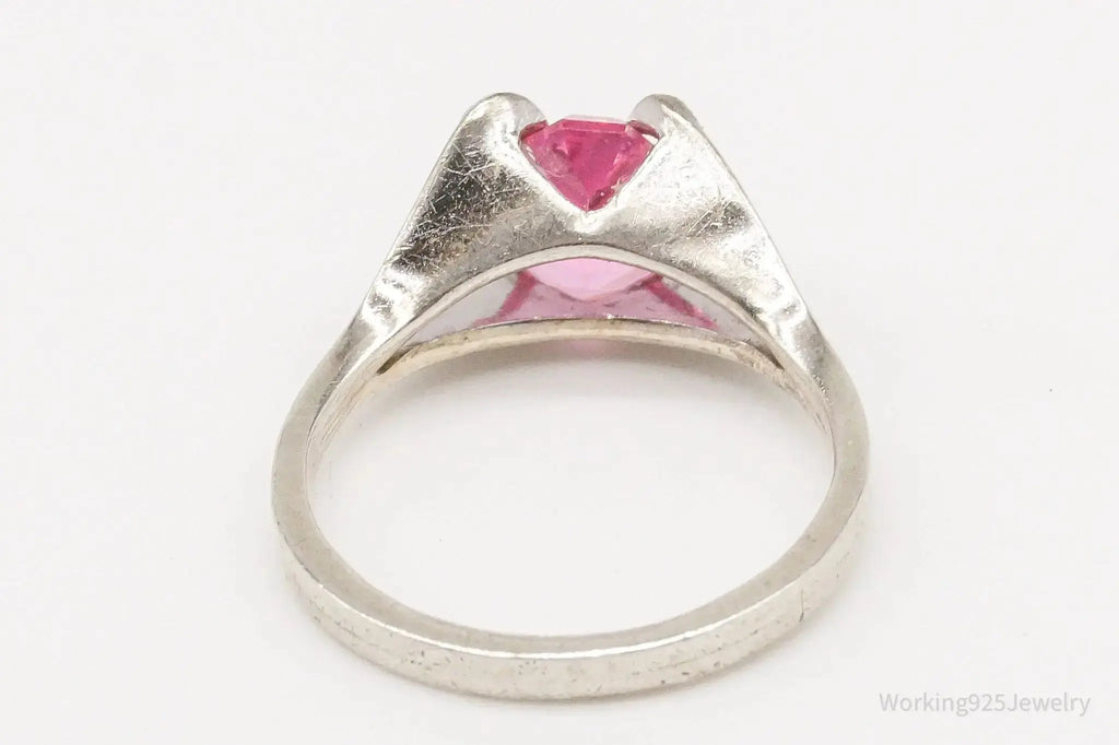 Vintage Espo pink cubic zirconia sterling silver ring in size 5, jewelry accessory with elegant design and sparkling stones.