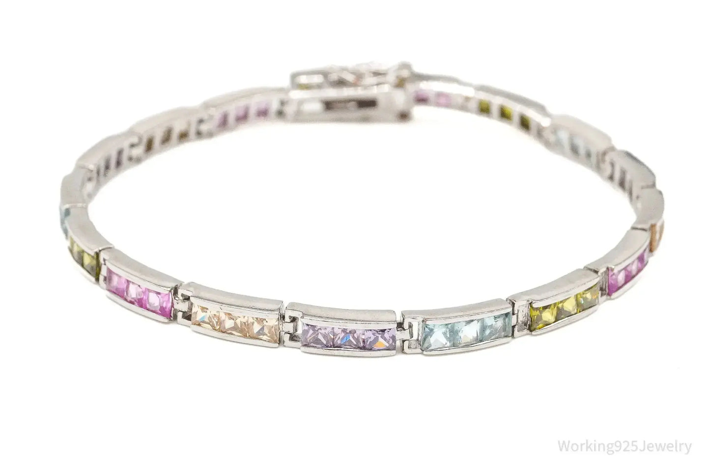 Vintage Designer FAS Multi Gemstone Sterling Silver Plated Bracelet - Plush Fashion Hub