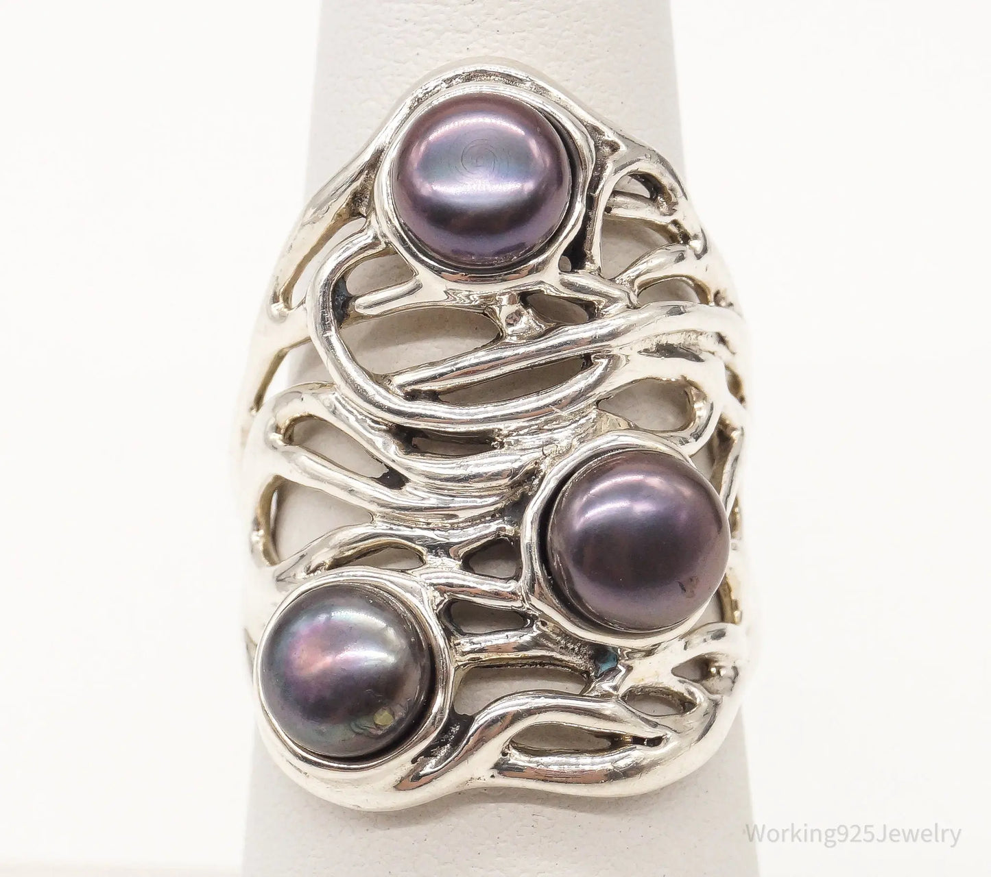 Vintage Designer Heng Ngai Pearl Sterling Silver Ring - Size 6 Plush Fashion Hub