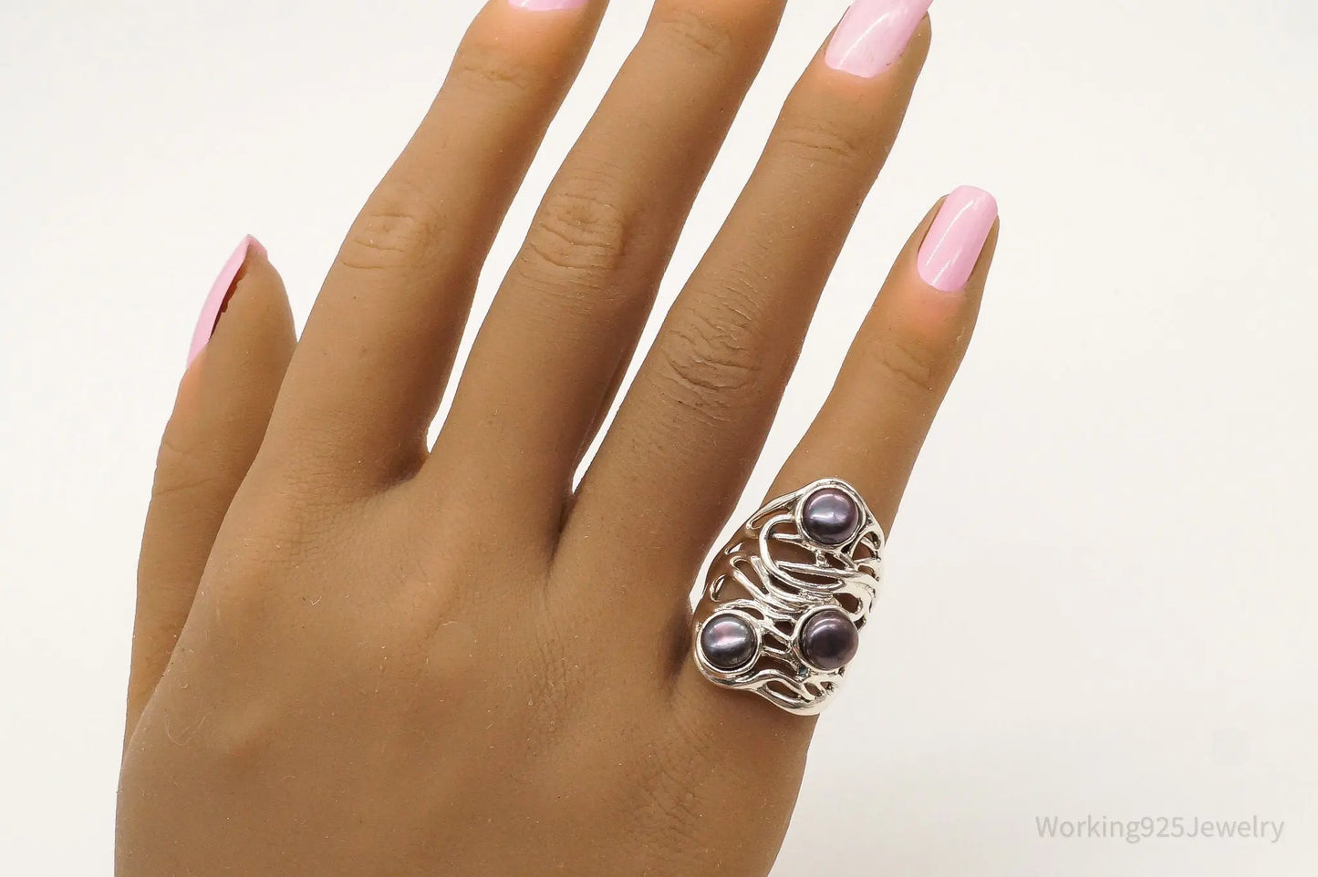 Vintage Designer Heng Ngai Pearl Sterling Silver Ring - Size 6 Plush Fashion Hub