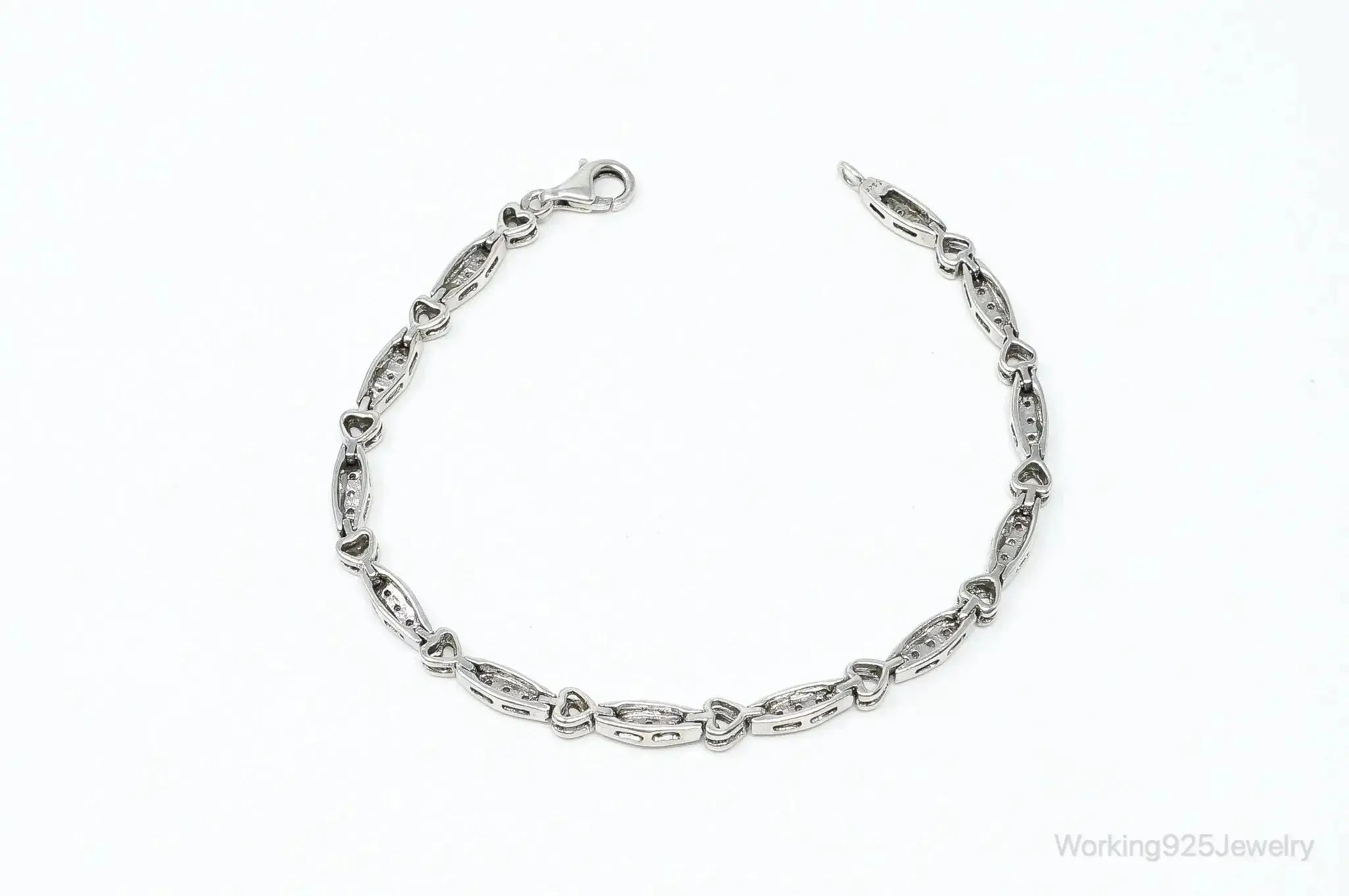 Vintage Diamonds Linked Hearts Sterling Silver Bracelet - Plush Fashion Hub