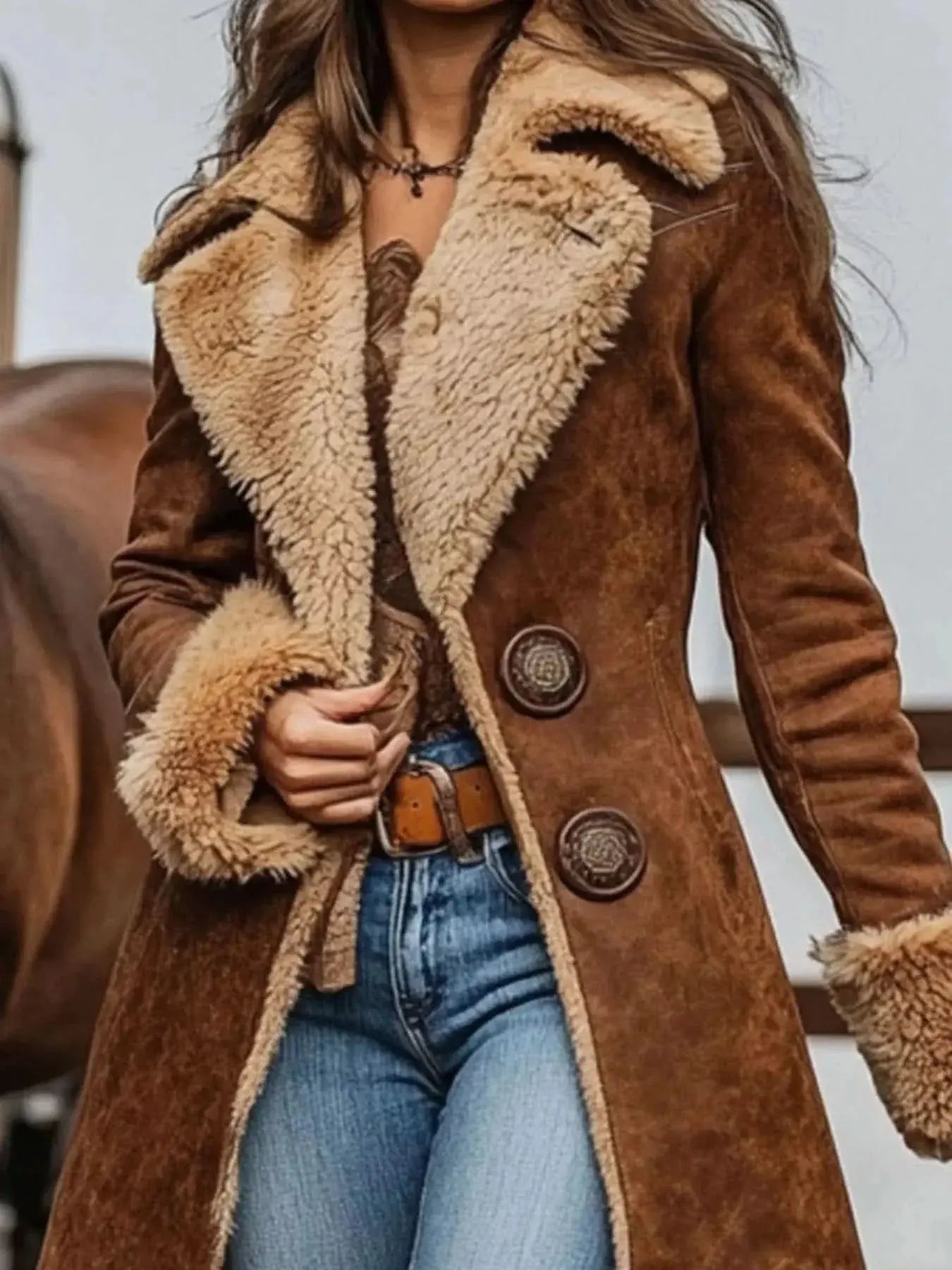 Vintage Faux Fur Trim Longline Coat For Women Gilded Glamour Shop