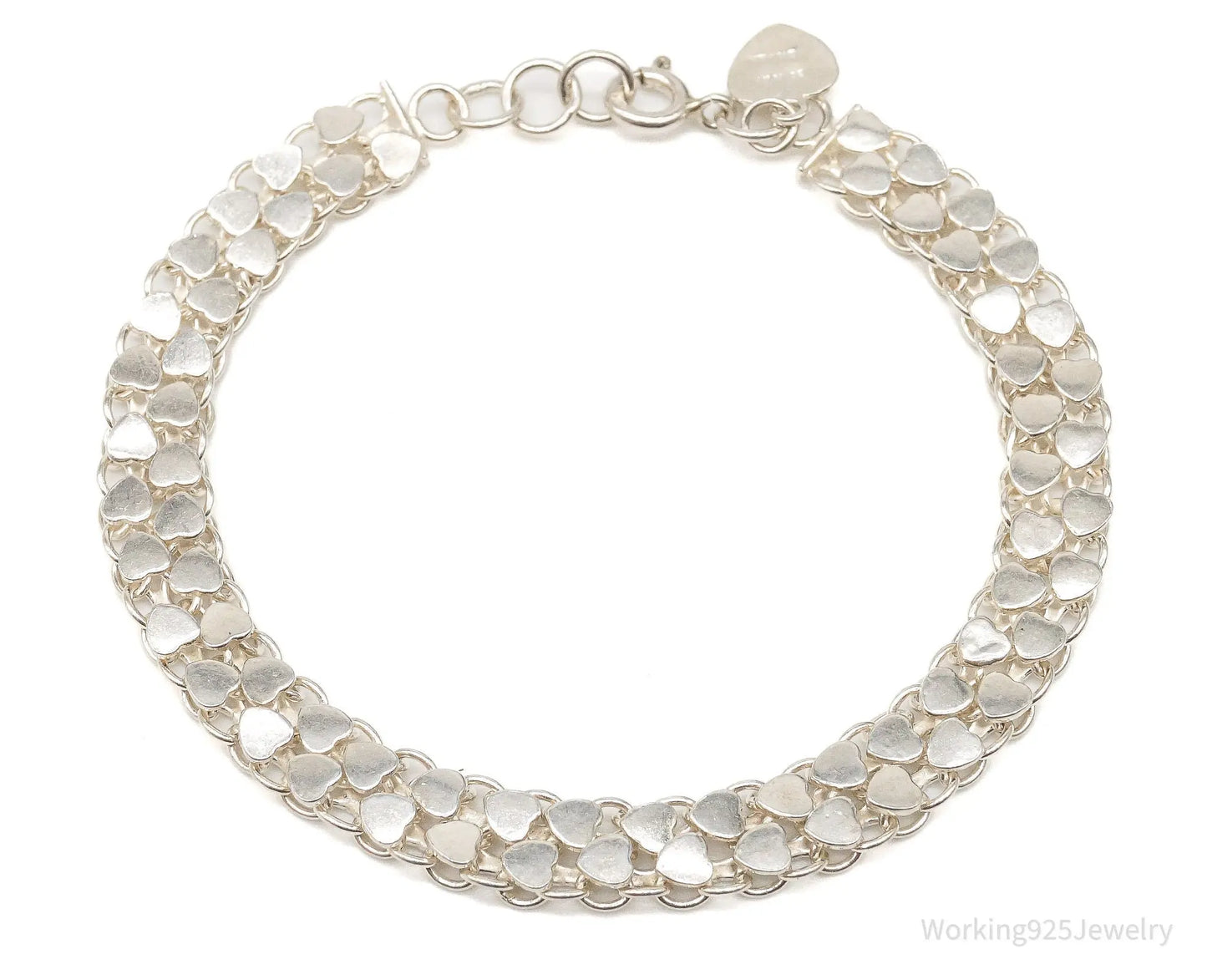 Vintage Hearts Mesh Chain Link Silver Bracelet Plush Fashion Hub