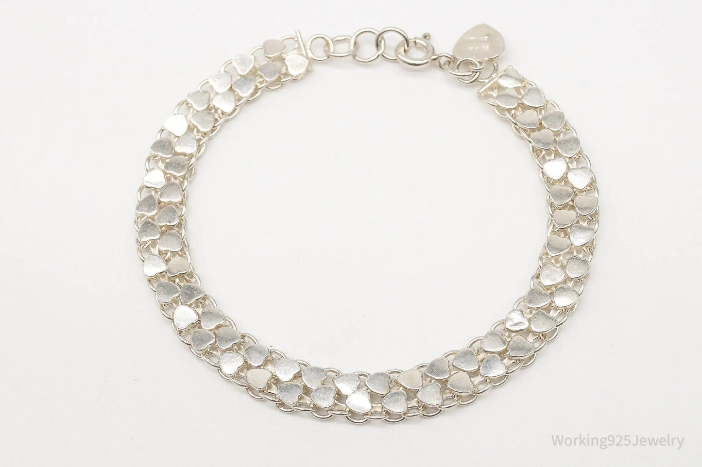 Vintage Hearts Mesh Chain Link Silver Bracelet Plush Fashion Hub