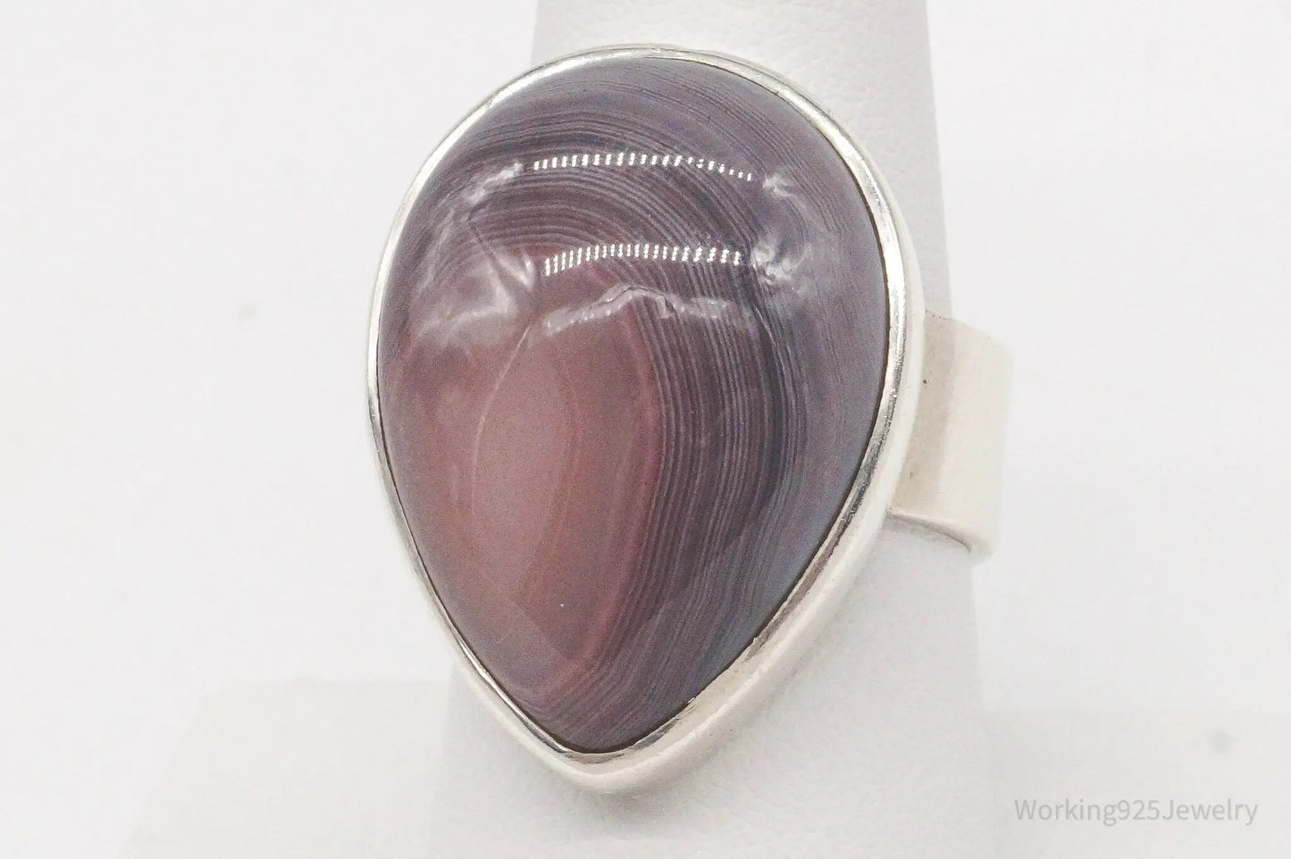 Vintage Lace Agate Sterling Silver Ring - Size 8.5 Adjustable Plush Fashion Hub