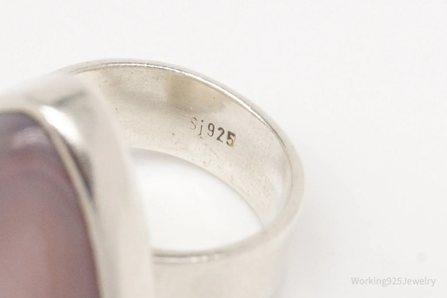 Vintage Lace Agate Sterling Silver Ring - Size 8.5 Adjustable Plush Fashion Hub